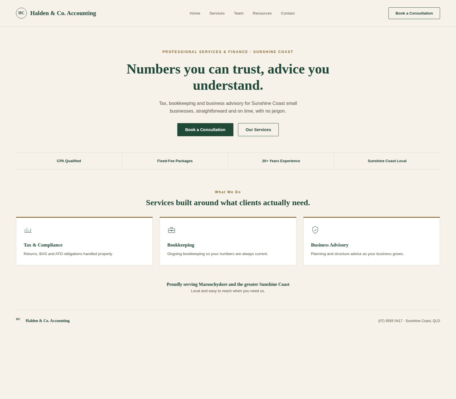Halden & Co. Accounting website after the Brooks Media redesign, concept project