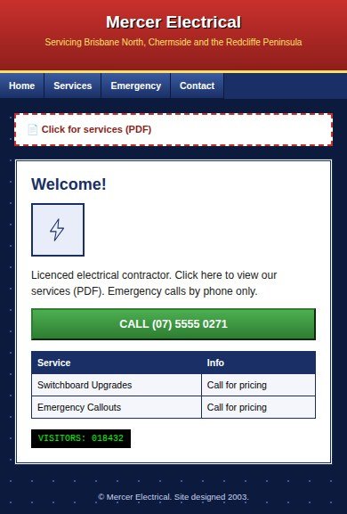 Mercer Electrical mobile website before the redesign, concept project
